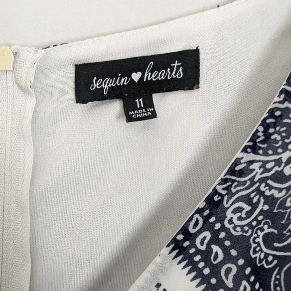 SOLD! Sequin Hearts Blue Paisley Dress / Romper Size 11 Medium - Picture 4 of 7